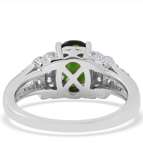 Platinum Chrome Diopside White Zircon Rhodium Halo Ring NEW - Picture 2 of 4